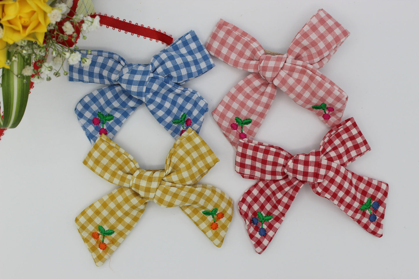 Plaid Pinwheel Bow-Gingham Hair Bow - Baby Nylon Headband