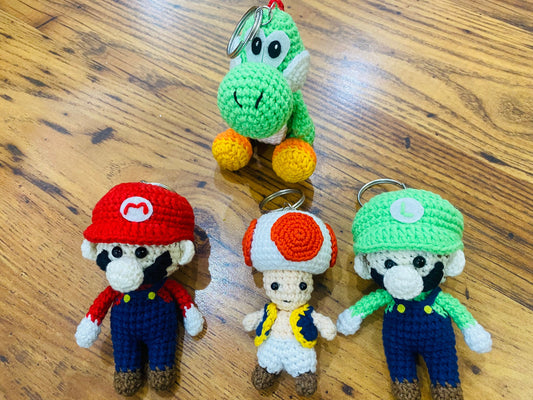 Mario Or Luigi Or Set Of 4 Mario, Luigi, Yoshi, Toad Stuff Crochet Keychain